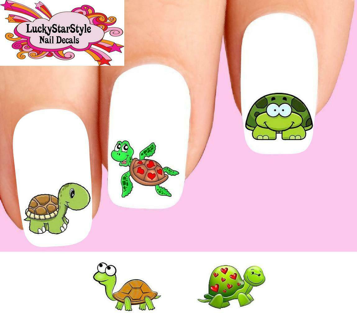 Waterslide Nail Decals Set Of 20 Cute Turtle Hearts Assorted