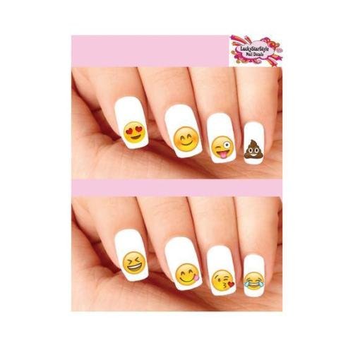 Waterslide Emoji Nail Decals Set of 20 Emojis Smiley Face Hearts LOL