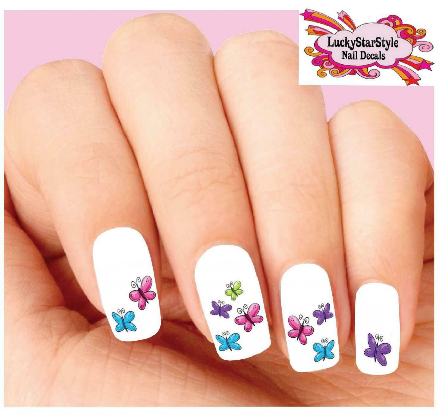 Waterslide Butterfly Nail Decals Set of 20 Colorful Butterflies Assorted