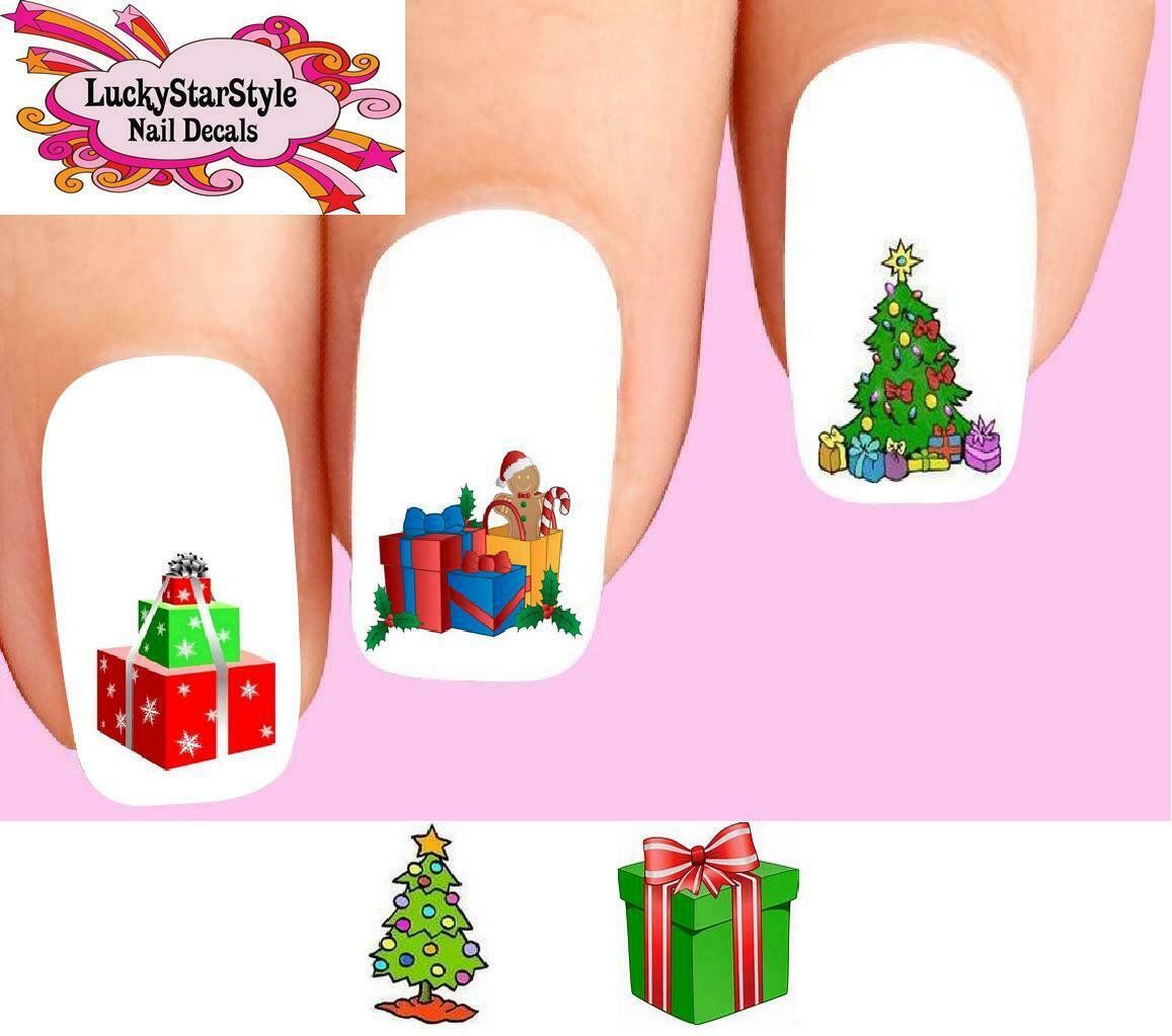 Waterslide Holiday Nail Decals Set of 20 Christmas Tree and Presents