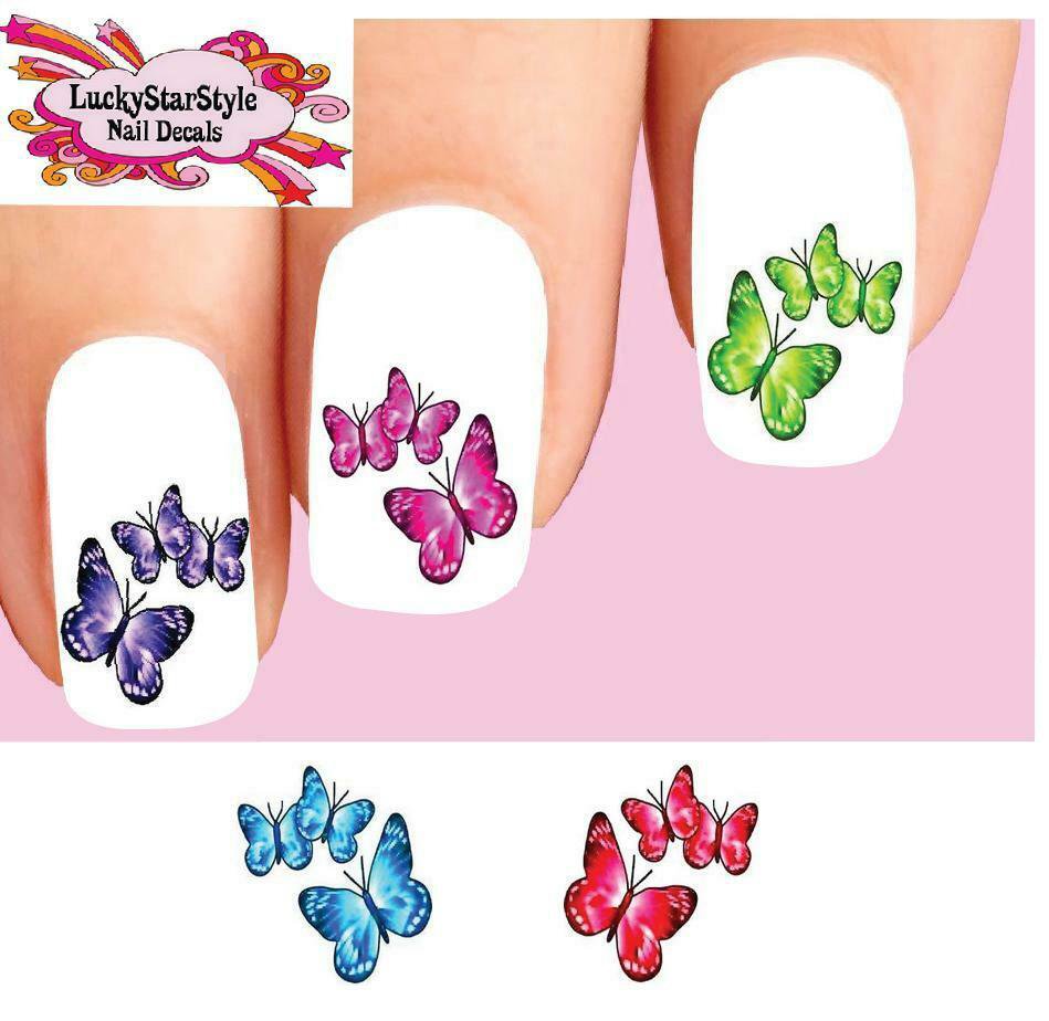 Waterslide Butterfly Nail Decals Set of 20 3 Colorful Butterflies