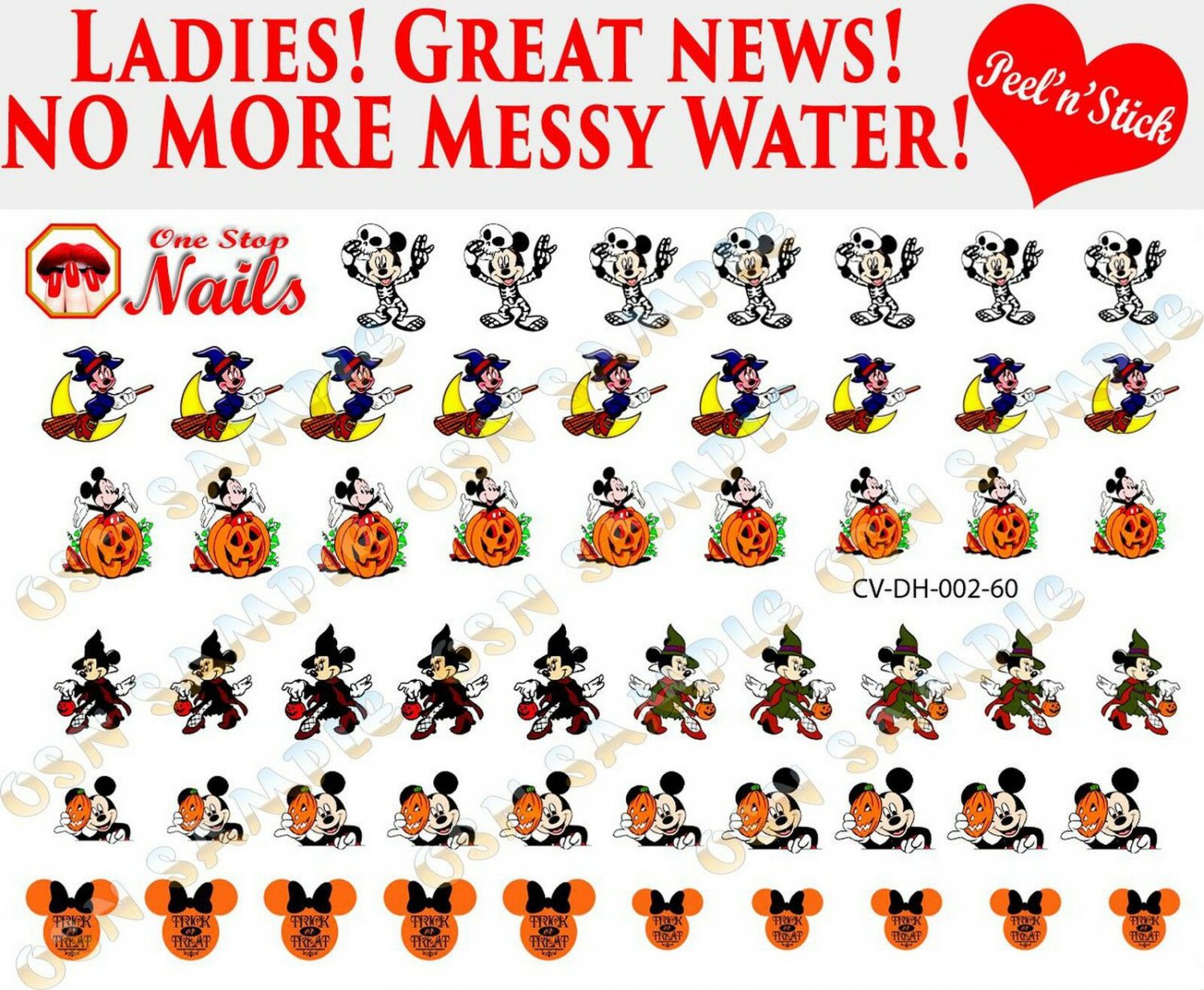 Disney Halloween Clear Vinyl PEEL and STICK Nail Decals NOT WATERSLIDE
