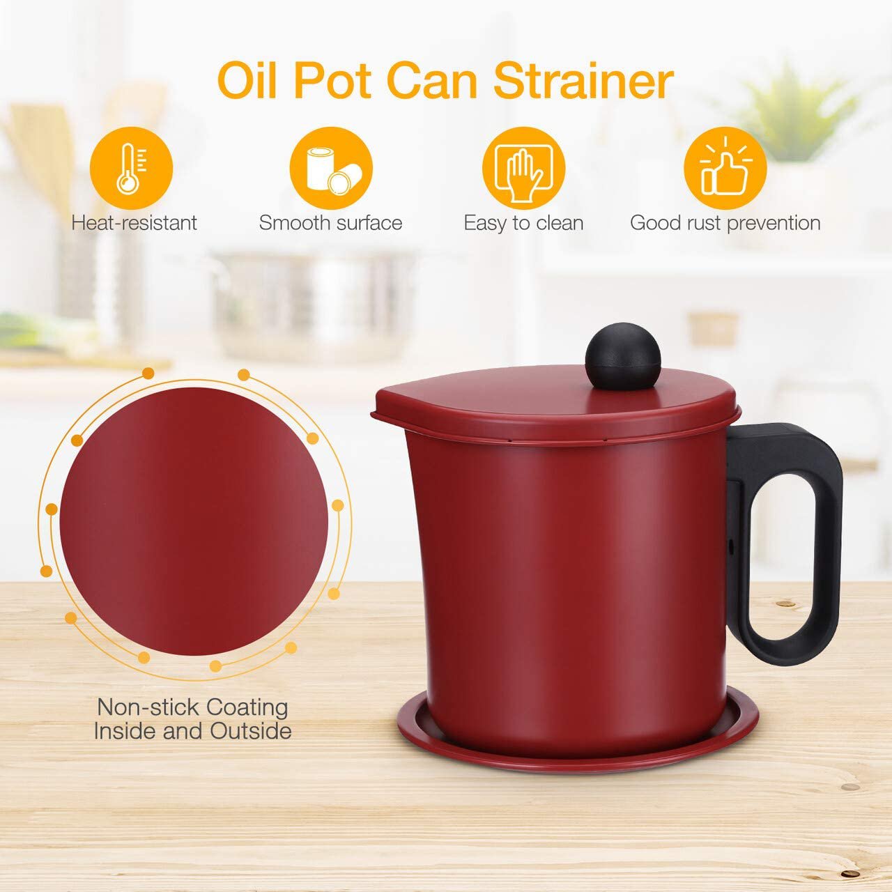 1.7L Stainless Steel Oil Strainer Pot Grease Container Can Keeper with Lid
