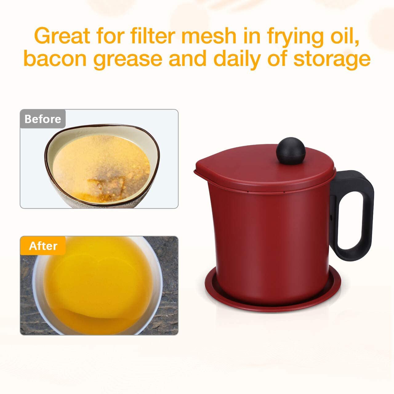 1.7L Stainless Steel Oil Strainer Pot Grease Container Can Keeper with Lid