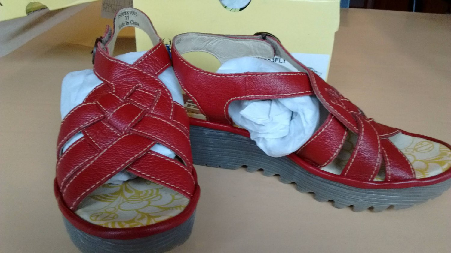 FLY London Ladies Sandals, Mousse Lipstick Red RIN1883FLY Size 37 EU, 6.5