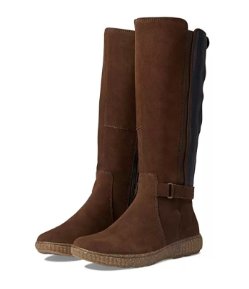 Clarks Women's Caroline Style Buckled Zip Dark Brown Riding Boots, Suede 6W Shoe