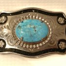 Vintage Modified Turquoise Belt Buckle Small Two-Tone Metal Black/Silver Tone Vintage Modified Turquoise Belt Buckle Small Two-Tone Metal Black/Silver Tone