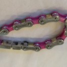 Stainless Steel Pink/rhinestone Biker Chain Bracelet w/Buckle Clasp