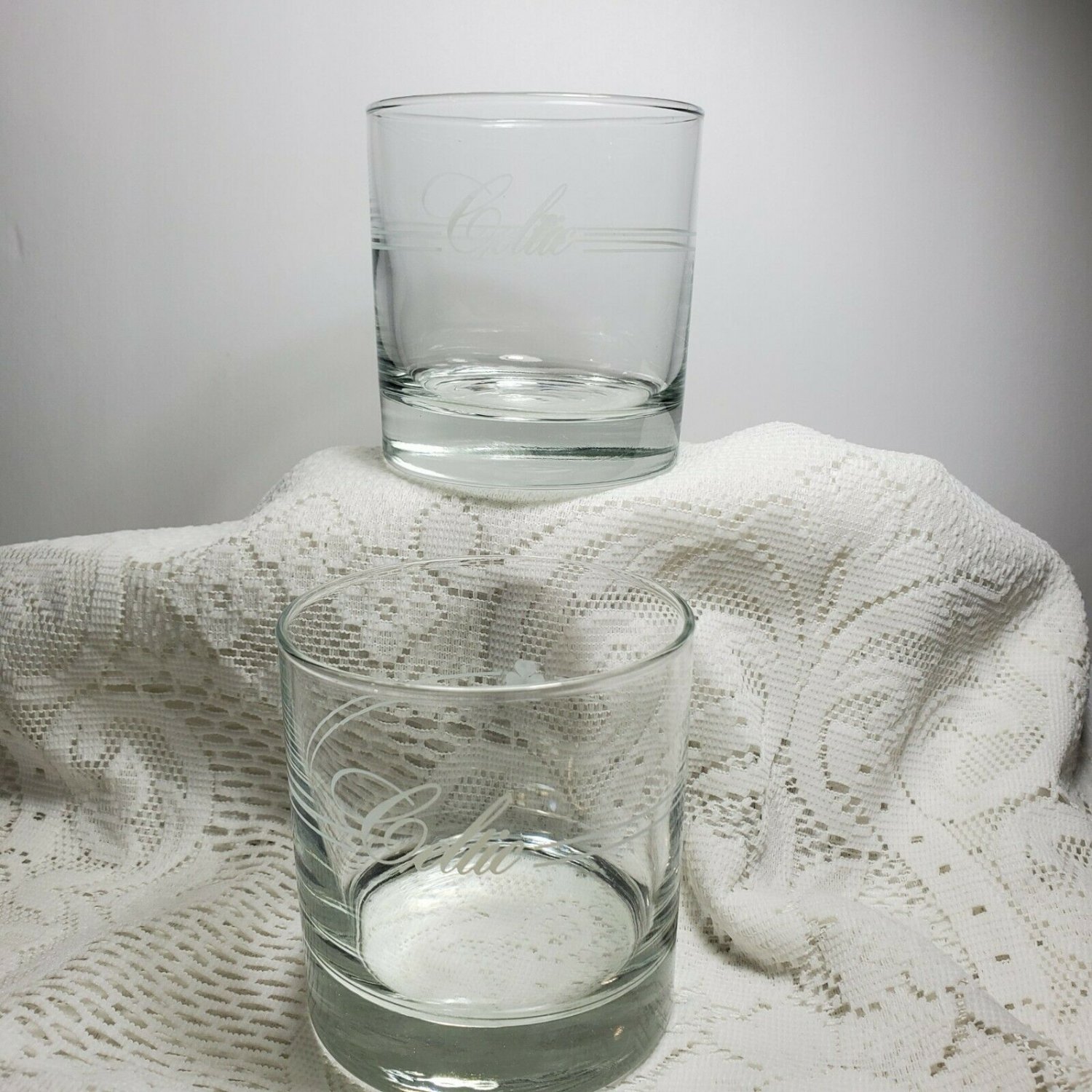 Pair Celtic Shamrock Whiskey Glasses Tumblers Lowball Highball 3 1/2" hi OA2A20