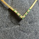 Vintage Avon Rhinestone & Emerald Green Stone Gold Vee Necklace ODJB01 02