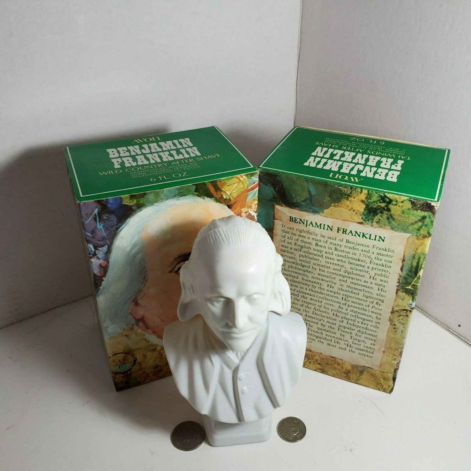 Avon Benjamin Franklin Bust 5oz Wild Country After Shave Unused In Box Ben