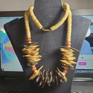 Incredible Vintage Colorful Wood Chip Necklace USA SHIPPER 28" Barrel ODJB01 19