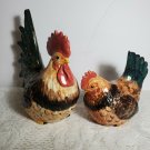 Ceramic Rooster Hen Pair Figurines 7.5" High Country Farm Decor Chips OA3B06