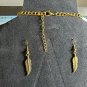 New Necklace & Earrings Goldtone & Brown US SHIP 18-20" Feather Design ODJB01 16