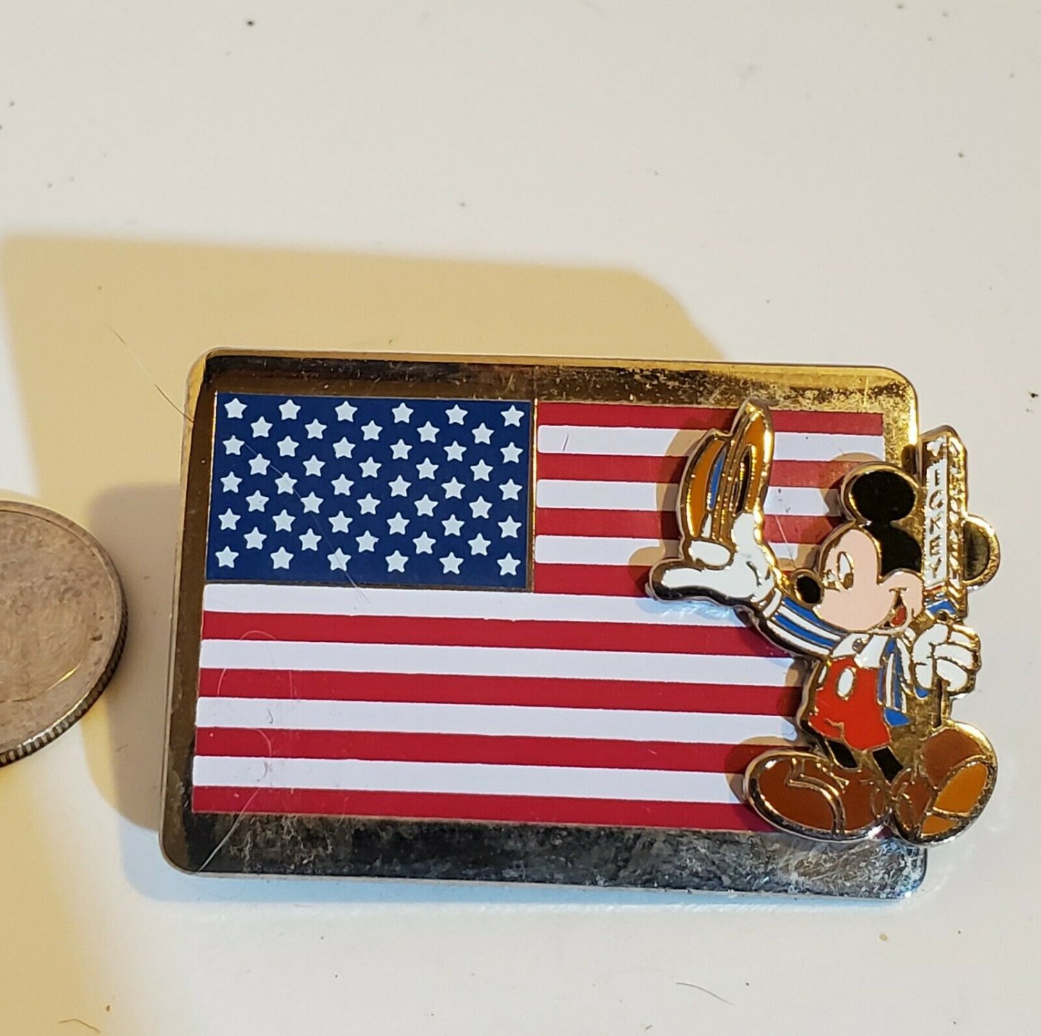 Layer Pin Mickey Mouse American Flag Hats Off Convention Delegate 15 STRIPES