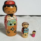 Vintage Nesting Geisha Kokeshi Bobble Head 3 pc NESTING Dolls! Japan OA4B19
