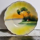 Small Vintage Bowl Made in Japan Lakeside Scene Hand Painted 4.5" Scallop OA4A13