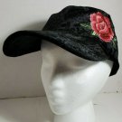 David And Young New York Velvet Look Polyester Blk Mom Hat Cap Embroidered Rose