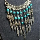Necklace Faux Turquoise  Flower Feather Design USA SHIPPER 20" Lobster ODJB01 11