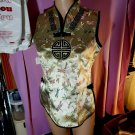 Women Dragonfly Pattern Top Green Gold Silky Asian Chinese Japanese Vietnamese M
