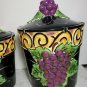 Grape Kitchen Canister Set Clay Art Napa Vines Stone Lite Majolica Chip OA4A01