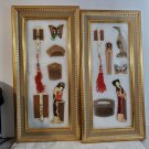 Collection of Vintage Asian Handmade Handpainted Combs 2 Frames! Chinese? OA2A