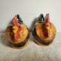 Ceramic Rooster Hen Pair Candle Holders 4" H Country Farm Decor Chips OA3B08