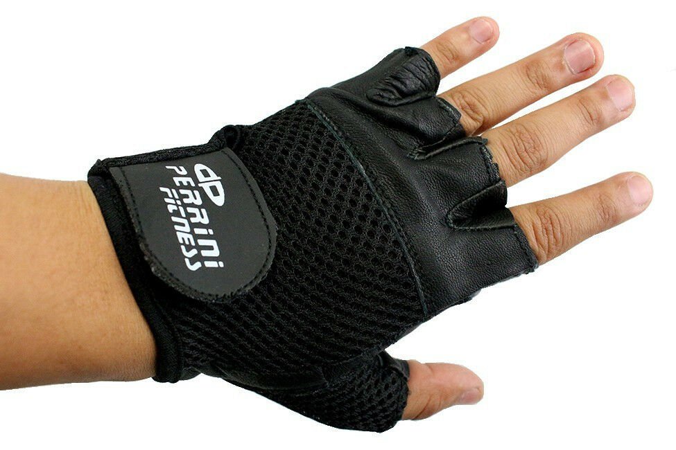 Leather Fingerless Gloves Work Exercise Training & Lifting, Black Mesh ...