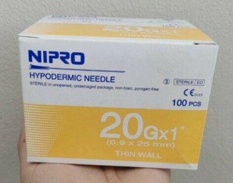 Nipro Hypodermic Needle Wall 20g x 1 Sterile Science Lab 0.9x25 mm.