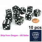 Set of 10 Six Sided Square Opaque 16mm D6 Dice - Black with White Pip Die