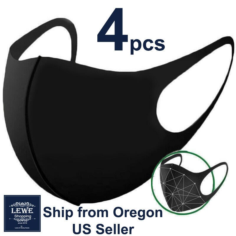 4Pcs x Double Layer Black Cotton 3D Washable Face Mask / Reusable