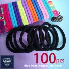 100pcs Elastic Hair Ties Scrunchies Black Stretchy Hair Bands Ponytail Holder US