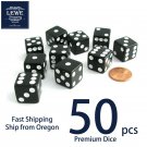 Set of 50 Six Sided Square Opaque 16mm D6 Dice - Black with White Pip Die