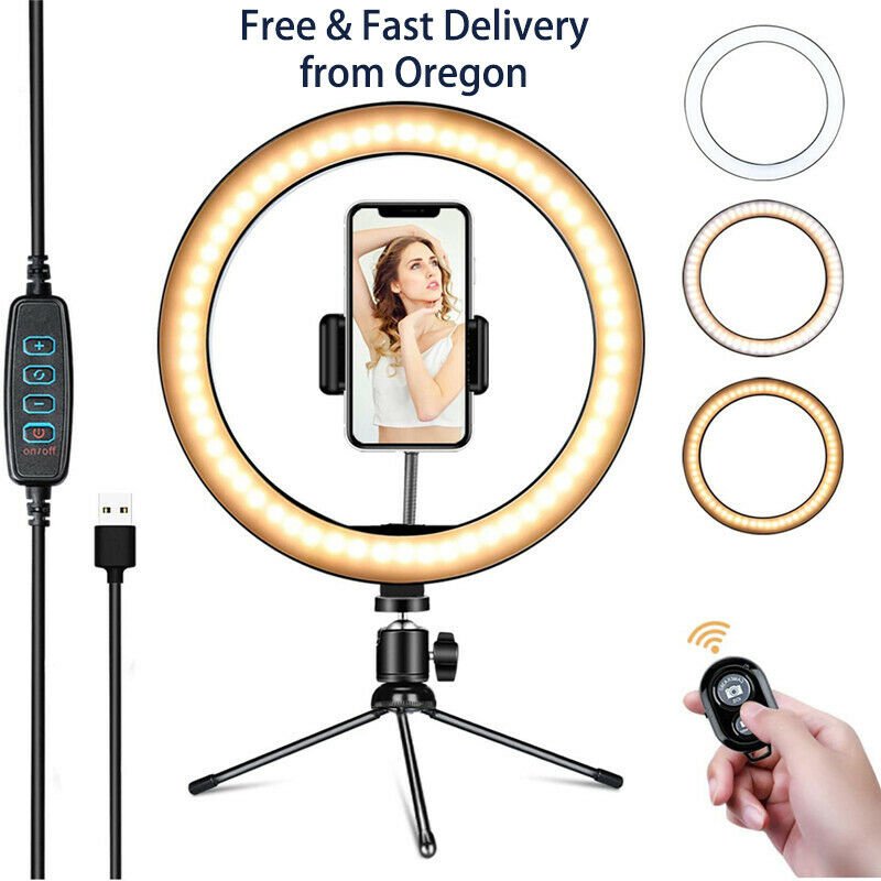 10'' Selfie Desktop LED Ring Light W/ Tripod Phone Holder for live Stream Video