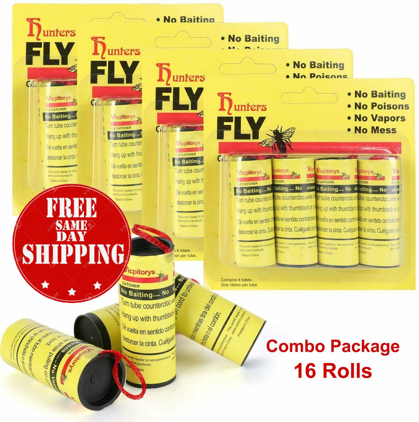 16 Rolls Insect Bug Fly Glue Paper Catcher Trap Ribbon Tape Strip Sticky Flies
