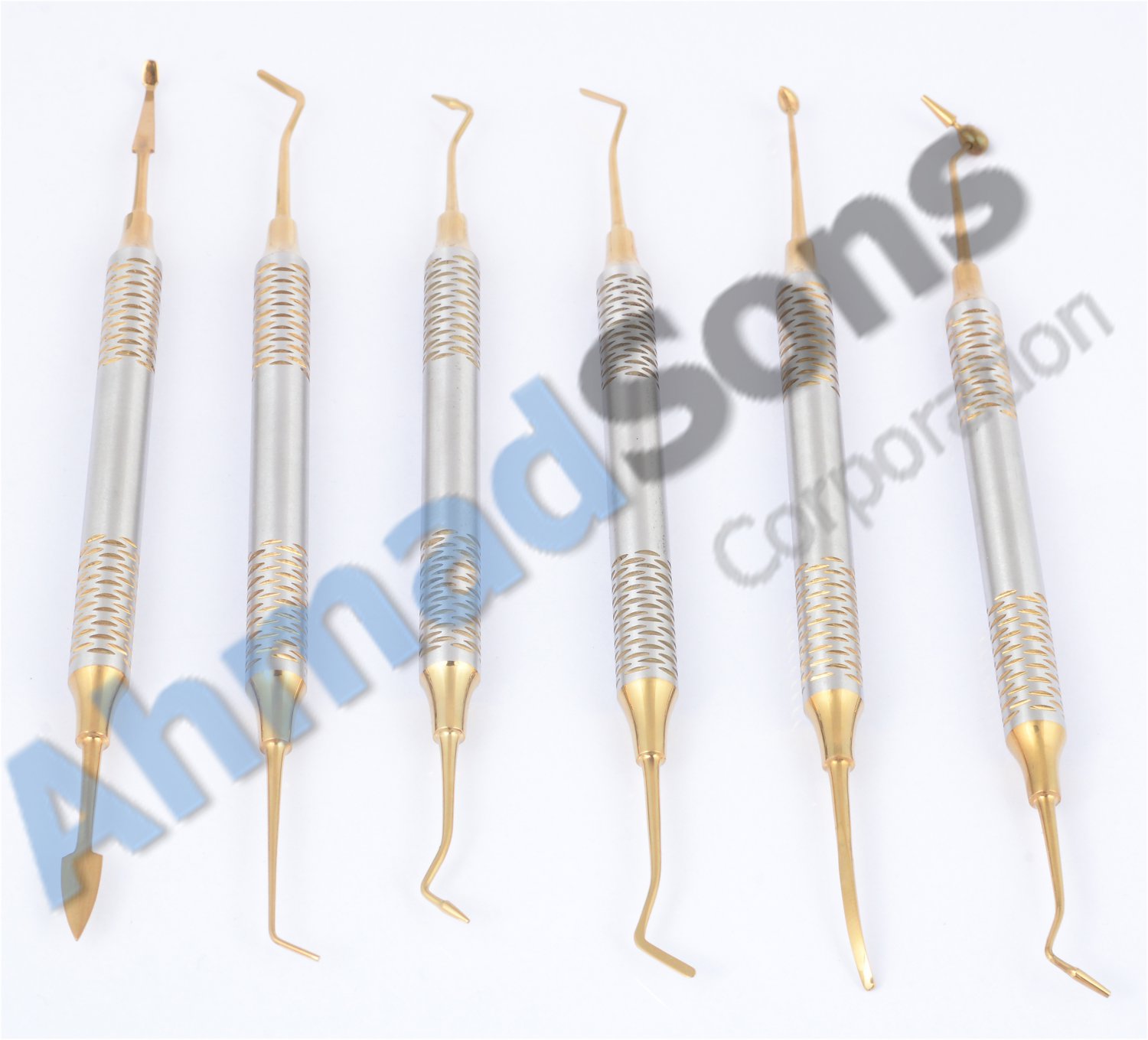 6 Pcs Dental Composite Filling Instrument Gold Titanium Coated