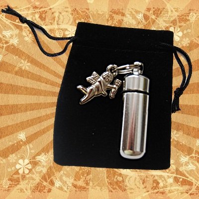 2 Silver Cremation Urn Keychain w/ANGELS & Velvet Pouch