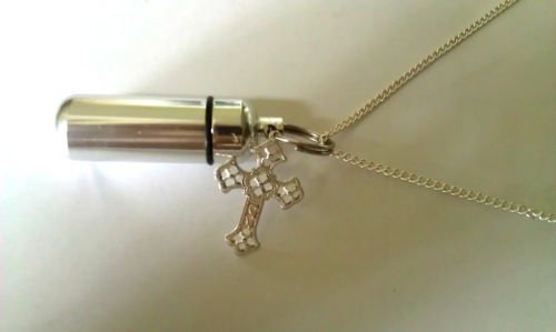 NITRO PILL HOLDER NECKLACE with Inner Vial and Silver CROSS