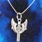 Large Silver Cross with Angel Wings Pendant on 24" Ball Chain NECKLACE