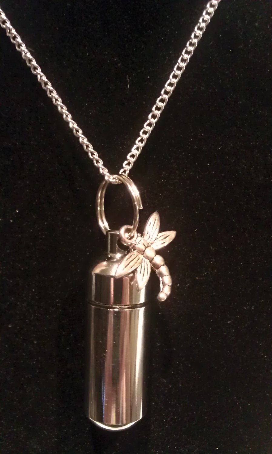 Anointing Oil Vial NECKLACE with Silver DRAGONFLY Charm