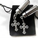 Set of TWO Silver Cross ANOINTING OIL Keychain Keepsakes with Black Velvet Pouch
