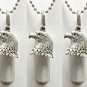 FIVE Brushed Silver Bald Eagle CREMATION URN NECKLACES w/Pouches, Chain, Funnel