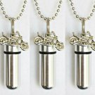 Set Of Three Silver Motorcycle CREMATION URN Necklaces, Memorial Keepsakes