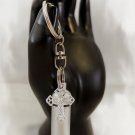 Brushed Silver Cremation Urn w/Silver CROSS on Swivel Stainless Steel Keychain