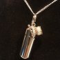 Patriotic Silver AMERICAN FLAG PILL HOLDER 24" CURB NECKLACE with Velvet Pouch