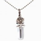 Beautiful Silver ROSE CREMATION URN on 24" Necklace with Velvet Pouch & Fill Kit