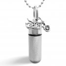 Brushed Silver Motorcycle Cremation Urn on 24" Ball Chain NECKLACE with Vial
