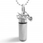 Brushed Silver Motorcycle Cremation Urn on 24" Ball Chain NECKLACE with Vial