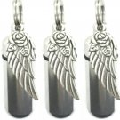 FIVE Angel Wing with Rose CREMATION URN Keychains w/Velvet Pouches & Fill Kit