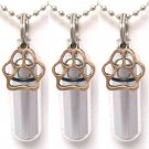 Set of 3 Silver Pet CREMATION URN Necklaces with Gold Paws & Velvet Pouches